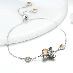 Bracelet Reine des Abeilles en argent 925 plaqué or blanc ajustable avec zircons couleur champagne - Photo 4