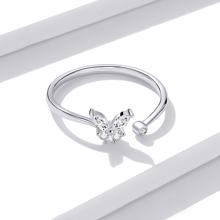 Bague Papillon Brillant en argent 925 plaqué or blanc ajustable avec zircons blancs - Photo 4