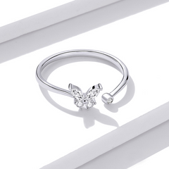 Bague Papillon Brillant en argent 925 plaqué or blanc ajustable avec zircons blancs - Photo 4