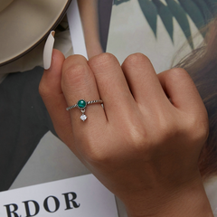 Bague Malachite en argent 925 plaqué or blanc ajustable avec pendentif zircon blanc - Photo 2