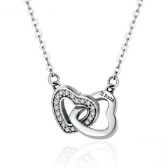 Collier Deux Coeurs en argent 925 plaqué or blanc ajustable avec zircons blancs