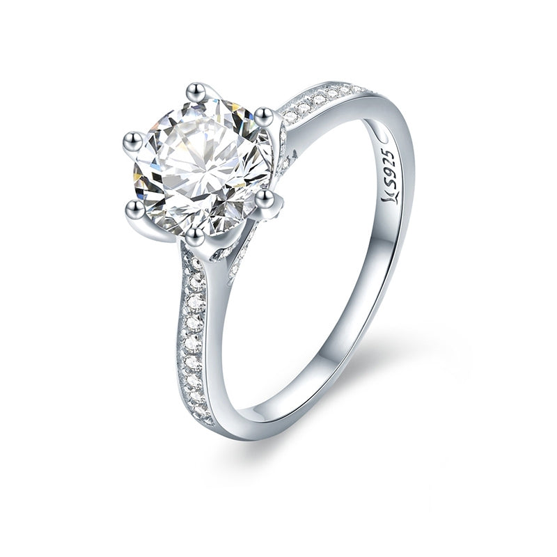 Bague Solitaire en argent 925 plaqué or blanc avec zircon blanc et pavé