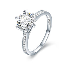 Bague Solitaire en argent 925 plaqué or blanc avec zircon blanc et pavé
