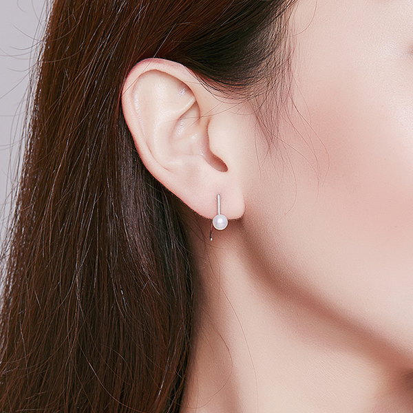 Boucles d’Oreilles Créoles avec Perles Argent Sterling 925 plaqué or blanc - Photo 2