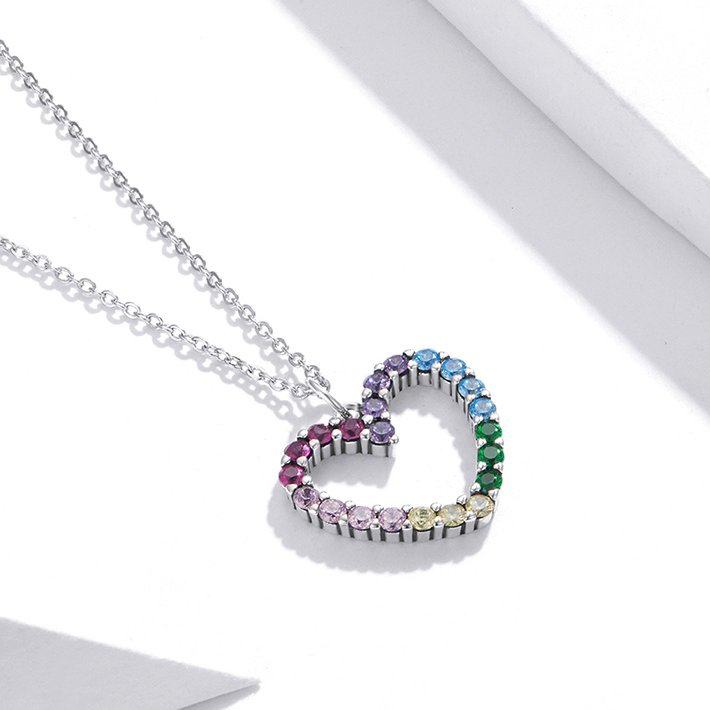 Collier Coeur Arc-en-Ciel en argent 925 plaqué or blanc ajustable avec zircons colorés - Photo 3