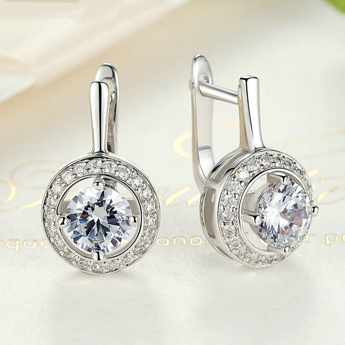 Boucles d’Oreilles Pendentif Brillants en argent 925 plaqué or blanc avec zircons blancs - Photo 4