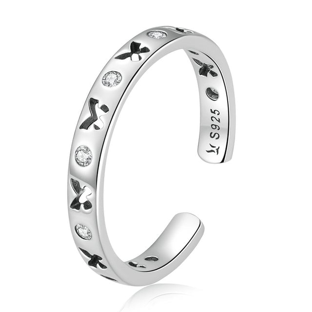 Bague Papillons en argent 925 plaqué or blanc ajustable avec zircons blancs