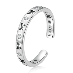 Bague Papillons en argent 925 plaqué or blanc ajustable avec zircons blancs