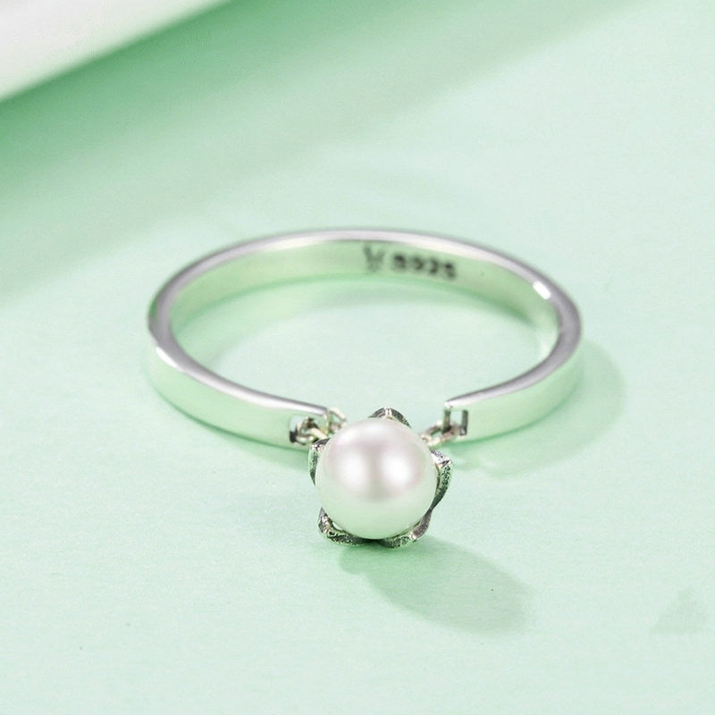 Bague avec Perle en argent 925 plaqué or blanc ajustable - Photo 4