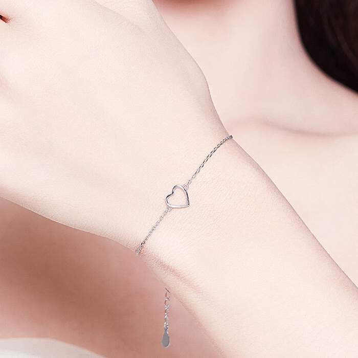 Bracelet Coeur en argent 925 plaqué or blanc ajustable - Photo 2