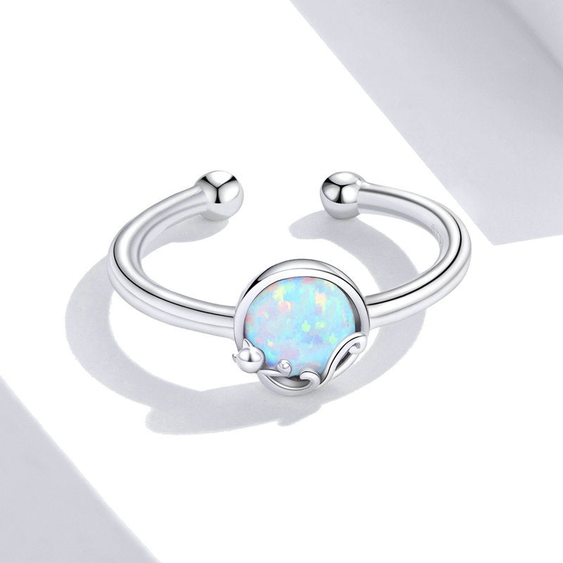 Bague Opale avec Chat Rêveur en argent 925 plaqué or blanc ajustable - Photo 4