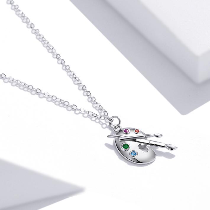 Collier Palette de Couleurs Argent Sterling 925 plaqué or blanc émaillé à la main - Photo 4