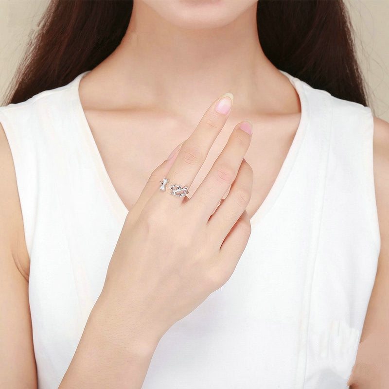 Bague Chien en argent 925 plaqué or blanc ajustable avec zircons blancs - Photo 2