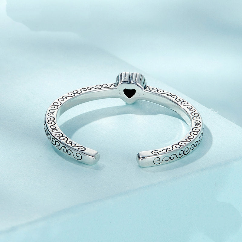 Bague Coeur Noir en argent 925 plaqué or blanc ajustable avec zircon noir et gravures faites à la main - Photo 5