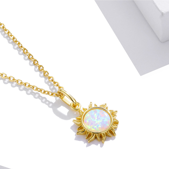 Collier Soleil en argent 925 plaqué or jaune ajustable avec opale - Photo 4