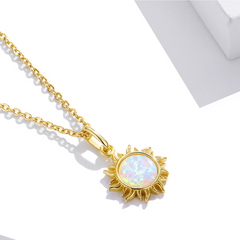 Collier Soleil en argent 925 plaqué or jaune ajustable avec opale - Photo 4