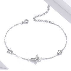 Bracelet Papillons en argent 925 plaqué or blanc ajustable avec zircons blancs - Photo 3