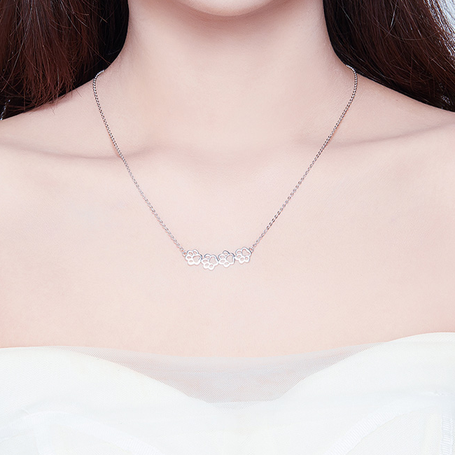 Collier Pattes en argent 925 plaqué or blanc ajustable - Photo 2