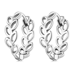 Boucles d’Oreilles Créoles Feuilles en argent 925 plaqué or blanc
