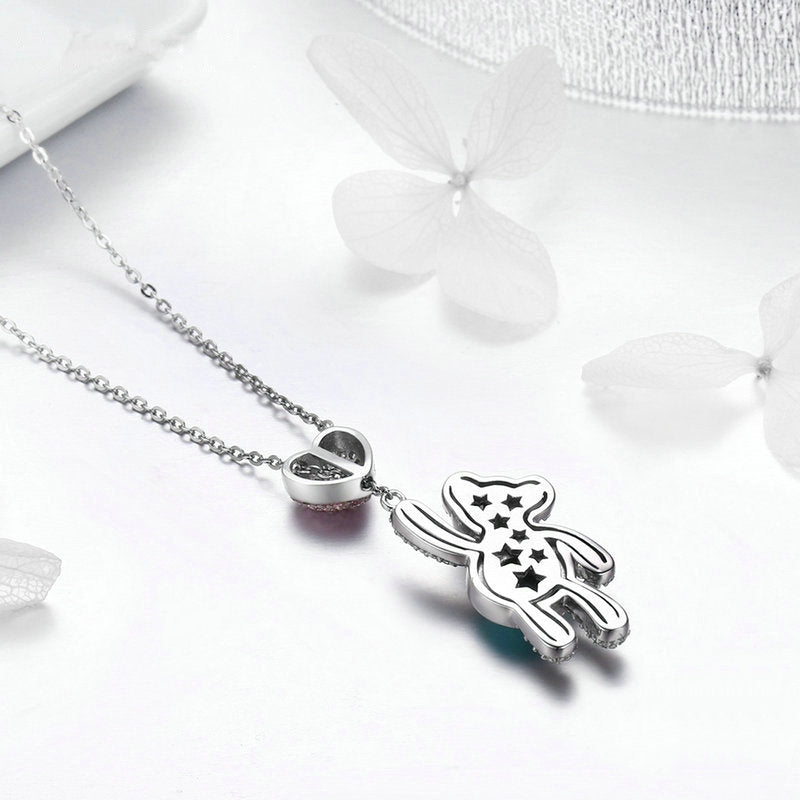 Collier Ourson en argent 925 plaqué or blanc avec zircons colorés - Photo 5