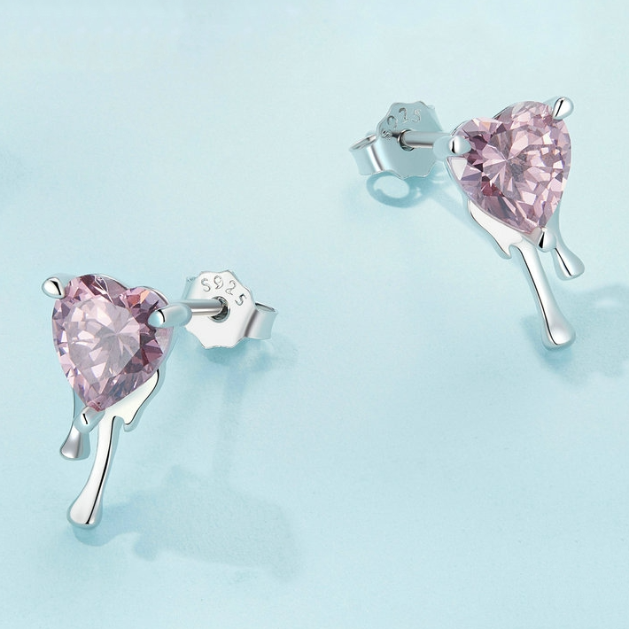 Boucles d'Oreilles Coeurs Roses - Image 5