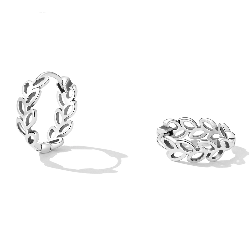 Boucles d’Oreilles Créoles Feuilles en argent 925 plaqué or blanc - Photo 3