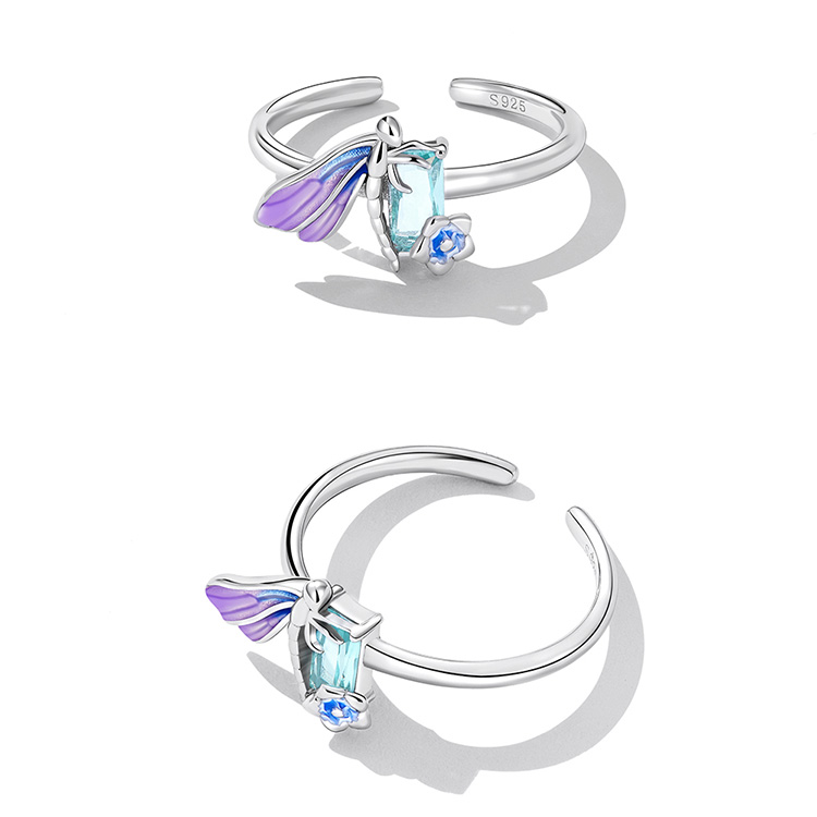 Bague Libellule en argent 925 plaqué or blanc ajustable émaillé à la main - Photo 5
