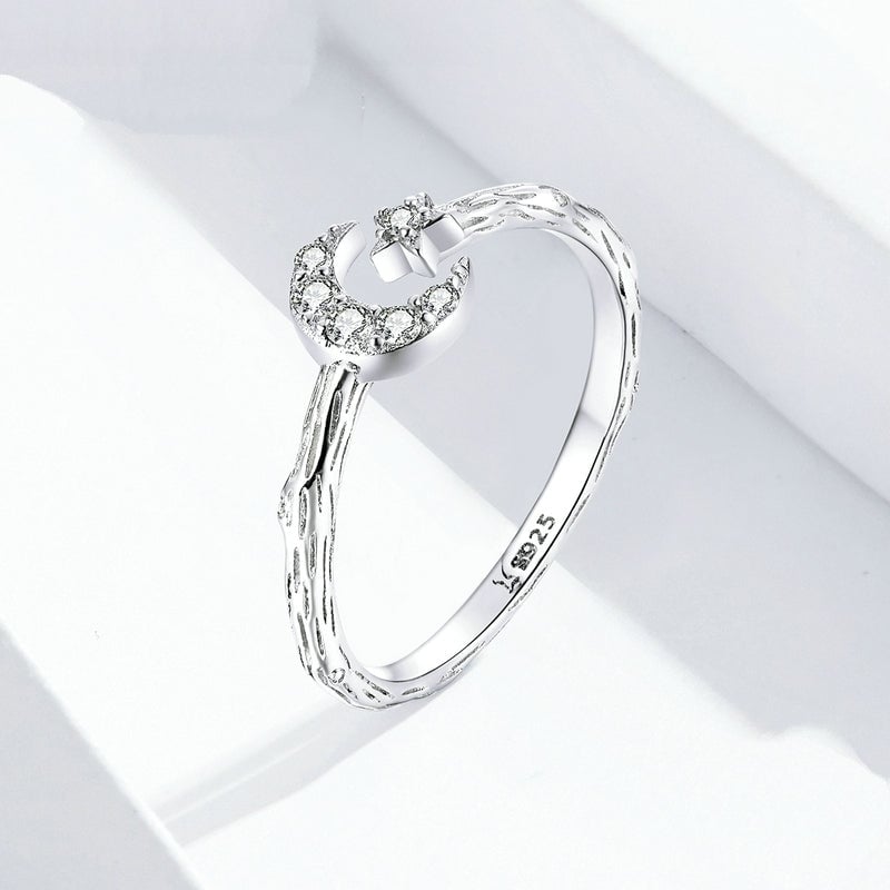 Bague Lune et Étoile Comète en argent 925 plaqué or blanc ajustable avec zircons blancs - Photo 3