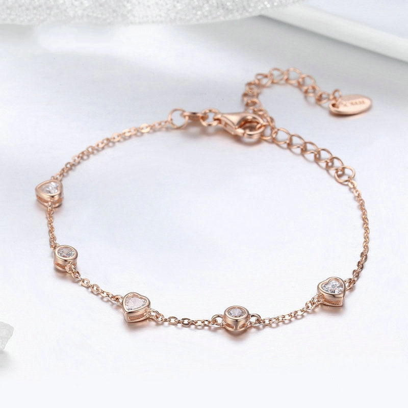 Bracelet Coeurs Lumineux en argent 925 plaqué or rose ajustable avec zircons blancs - Photo 3