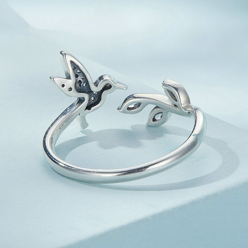 Bague Colibri en argent 925 plaqué or blanc ajustable avec zircons blancs - Photo 5
