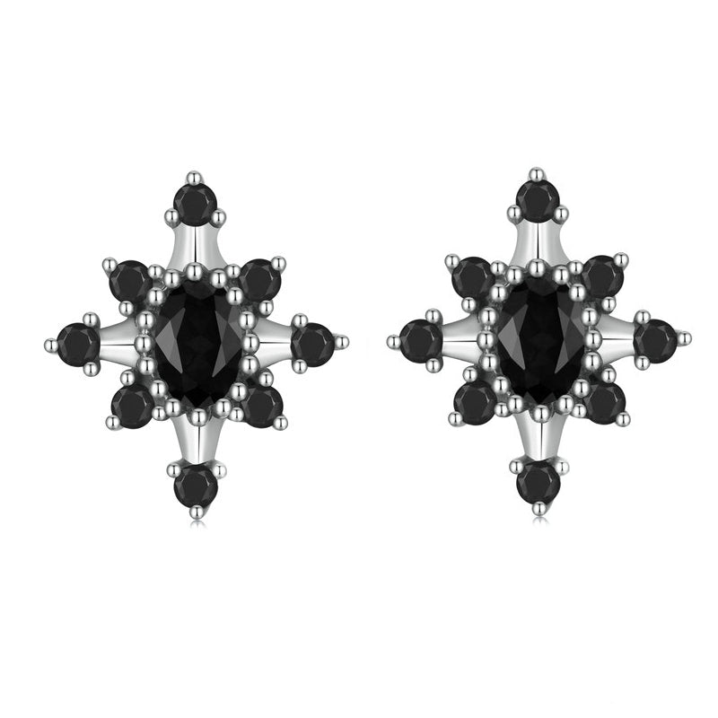 Boucles d’Oreilles Étoiles Noires Puces en Argent Sterling 925 plaqué or blanc avec zircons noirs