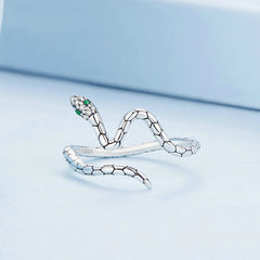 Bague Serpent en argent 925 plaqué or blanc ajustable avec zircons blancs et verts - Photo 4