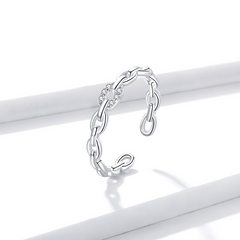 Bague Chaîne en argent 925 plaqué or blanc ajustable avec zircons blancs - Photo 3