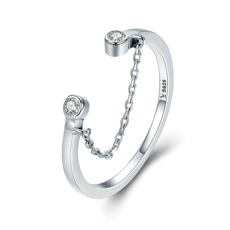 Bague Chaîne en argent 925 plaqué or blanc ajustable avec zircons blancs