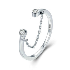 Bague Chaîne en argent 925 plaqué or blanc ajustable avec zircons blancs