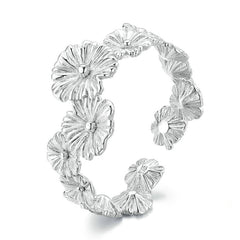 Bague Marguerites en argent 925 plaqué or blanc ajustable