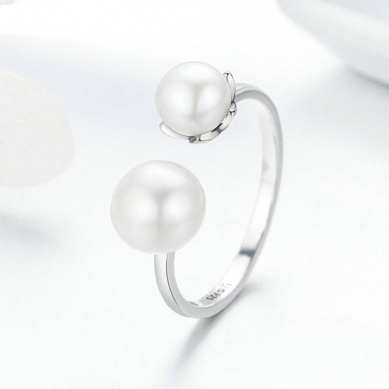 Bague avec Perles en argent 925 plaqué or blanc ajustable - Photo 3