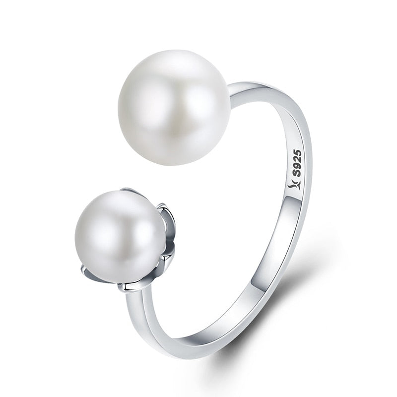 Bague avec Perles en argent 925 plaqué or blanc ajustable
