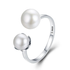 Bague avec Perles en argent 925 plaqué or blanc ajustable