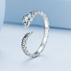 Bague Serpent en argent 925 plaqué or blanc ajustable aver zircons blancs et verts et bleu - Photo 3