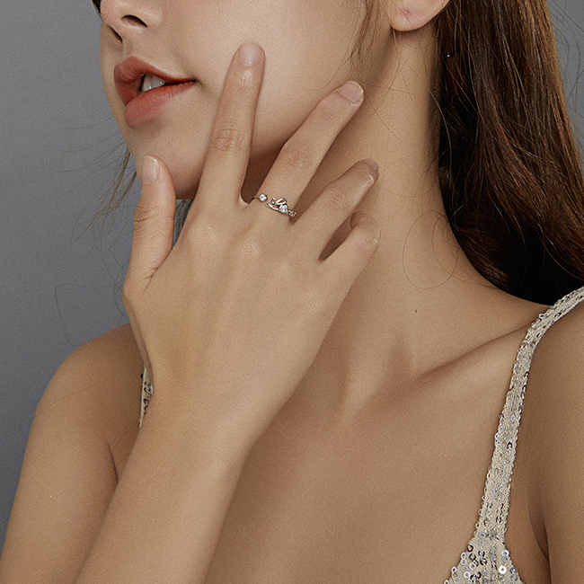 Bague Amour en argent 925 plaqué or blanc ajustable avec zircons blancs - Photo 2