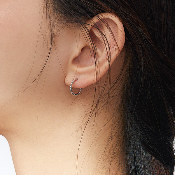 Boucles d’Oreilles Créoles Tressées en argent 925 plaqué or blanc - Photo 2
