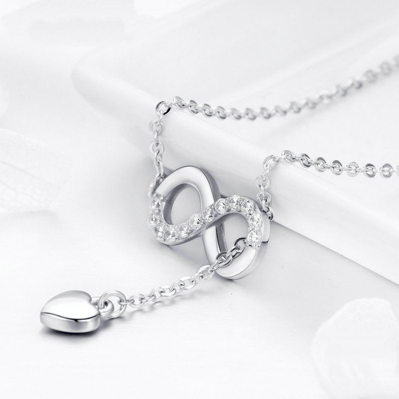 Collier Infini avec Coeur en argent 925 plaqué or blanc ajustable avec zircons blancs - Photo 4