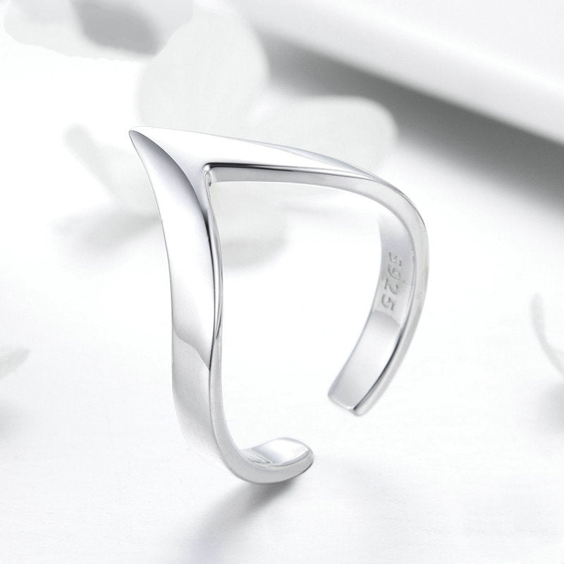 Bague en V en argent 925 plaqué or blanc ajustable - Photo 3
