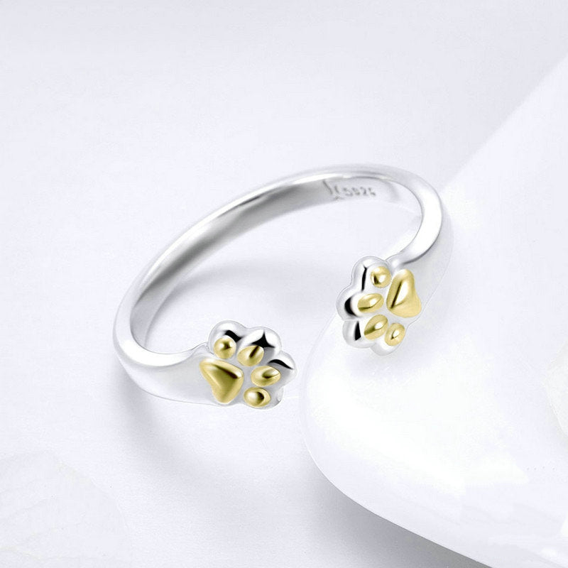 Bague Pattes de Chat en argent 925 plaqué or blanc ajustable - Photo 4