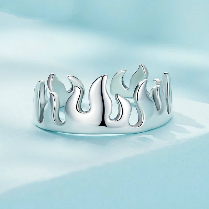 Bague Flammes en argent 925 plaqué or blanc ajustable - Photo 3