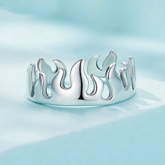 Bague Flammes en argent 925 plaqué or blanc ajustable - Photo 3