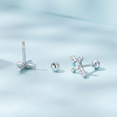 Boucles d’Oreilles Croix Brillantes Puces en Argent Sterling 925 plaqué or blanc avec pavé de zircons - Photo 4