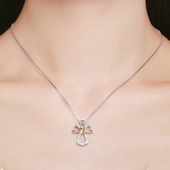 Collier Ange Gardien en argent 925 plaqué or blanc et or jaune avec zircons blancs - Photo 2