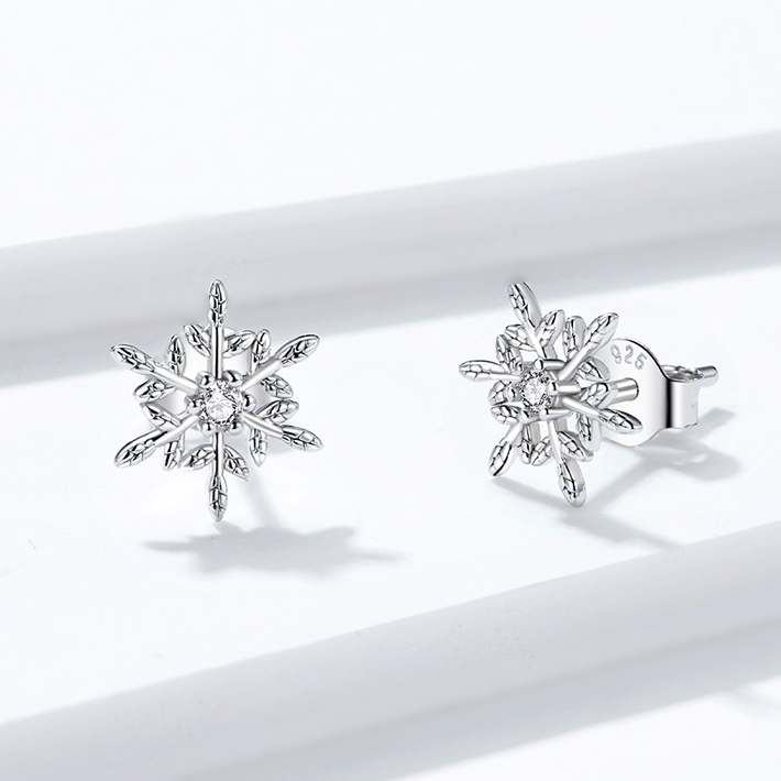 Boucles d’Oreilles Flocon de Neige Puces en Argent Sterling 925 plaqué or blanc - Photo 4